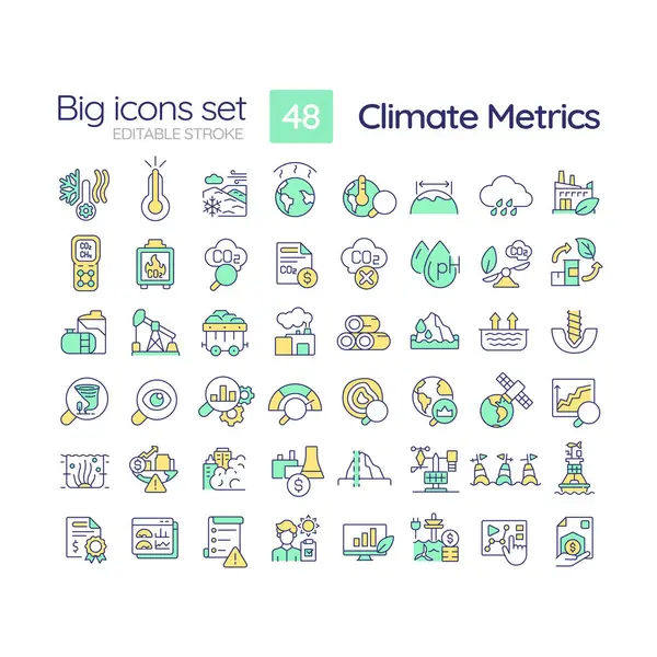 stock vector Editable multicolor big line icons set representing climate metrics, isolated vector, linear illustration.