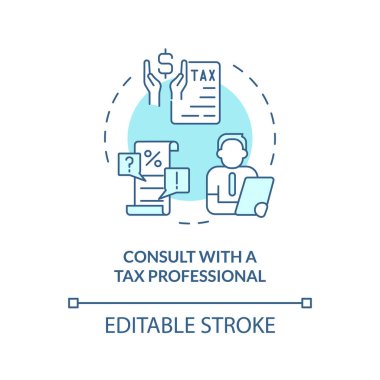 Vergi memuru yumuşak mavi konsept ikonu ile görüş. Finansal danışmanlık. Vergi kredisi başvurusu nasıl yapılır. Yuvarlak şekil çizimi. Soyut bir fikir. Grafik tasarımı. Günlük paylaşımında kullanması kolay