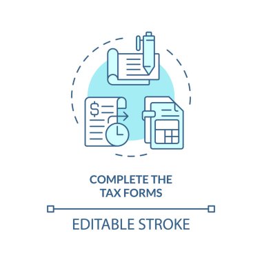 Yumuşak mavi konsept ikonu tam vergi formu. Tüm belgeleri toplayın. Vergi kredileri ve sosyal yardımlar için nasıl başvurulacağını. Yuvarlak şekil çizimi. Soyut bir fikir. Grafik tasarımı. Makalede kullanması kolay