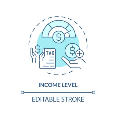 Gelir seviyesi yumuşak mavi konsept simgesi. Finansal yardım için uygunluğu belirle. Vergi mükellefleri için kriter. Yuvarlak şekil çizimi. Soyut bir fikir. Grafik tasarımı. Makalede kullanması kolay