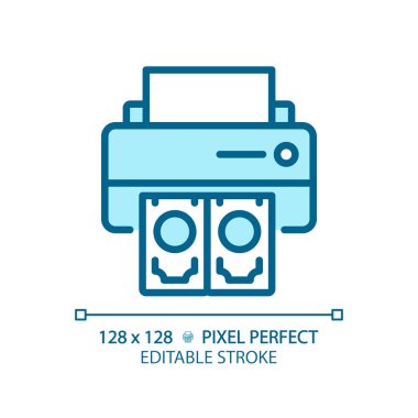 2D piksel mükemmel düzenlenebilir mavi yazdırma para simgesi, izole edilmiş tek renkli vektör, ince çizgi çizimi ekonomik krizi temsil ediyor.