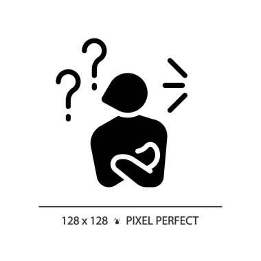 2B piksel mükemmel kabartma biçimi simge, izole edilmiş vektör, psikolojiyi temsil eden siluet çizimi yoksayılıyor.