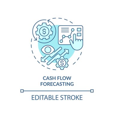 2B düzenlenebilir mavi nakit akışı tahmin simgesi, tek renkli izole vektör, nakit akışı yönetimini temsil eden ince çizgi illüstrasyonu.