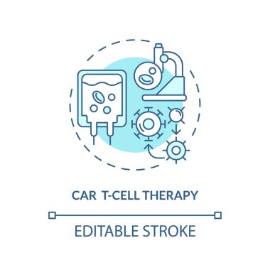 2D düzenlenebilir mavi CAR T-Cell terapi ikonu, tek renkli izole vektör, hücre terapisini temsil eden ince çizgi çizgisi çizimi.