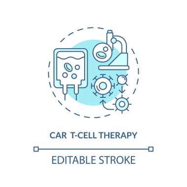 2D editable blue CAR T-Cell therapy icon, monochromatic isolated vector, thin line illustration representing cell therapy. clipart