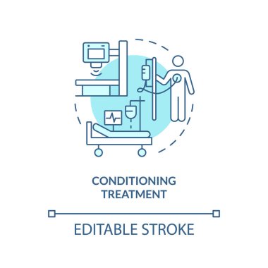 2B düzenlenebilir mavi koşullandırma ikonu, tek renkli izole vektör, hücre terapisini temsil eden ince çizgi illüstrasyonu.