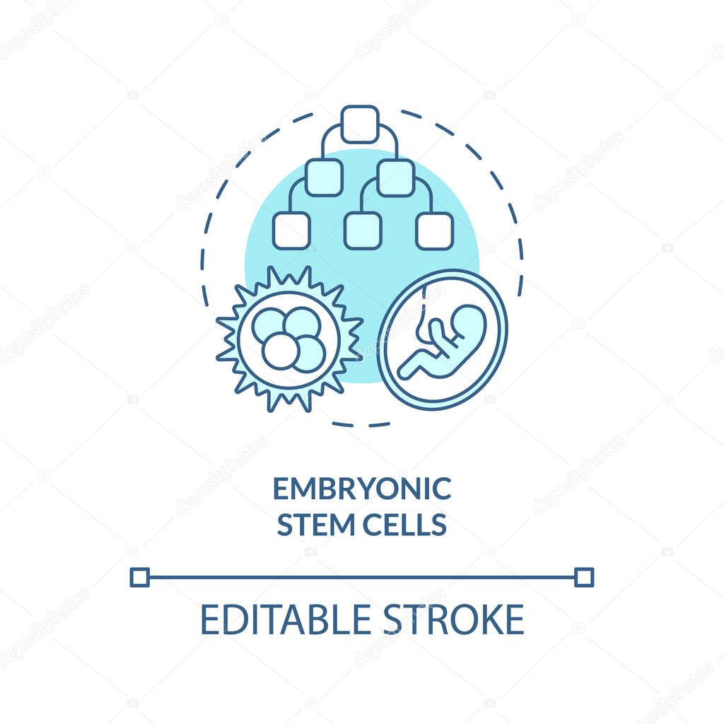 2D editable blue embryonic stem cells icon, monochromatic isolated vector, thin line illustration representing cell therapy.