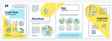 Nakit akışı yaratıcı broşür şürü, ince doğrusal basit simgelerle broşür tasarımı, 4 vektör düzeni.