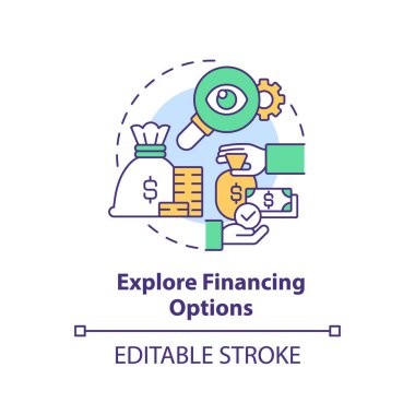 2B düzenlenebilir çok renkli finansman seçenekleri ikonu, basit izole edilmiş vektör, nakit akışı yönetimini temsil eden ince çizgi illüstrasyonu.