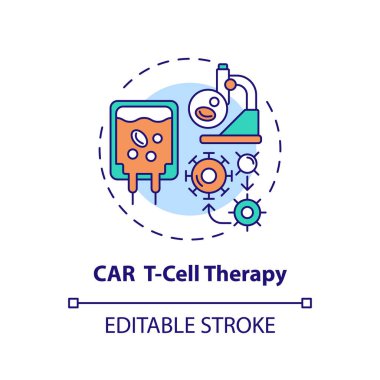 2D düzenlenebilir çok renkli CAR T-Cell terapi ikonu, basit izole vektör, ince çizgi çizimi hücre terapisini temsil ediyor.