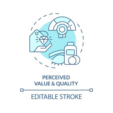 2B düzenlenebilir mavi algılanan değer ve kalite simgesi, izole edilmiş tek renkli vektör, pembe vergiyi temsil eden ince çizgi illüstrasyonu.