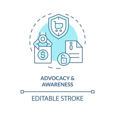 2B düzenlenebilir mavi savunma ve farkındalık simgesi, izole edilmiş tek renkli vektör, pembe vergiyi temsil eden ince çizgi illüstrasyonu.