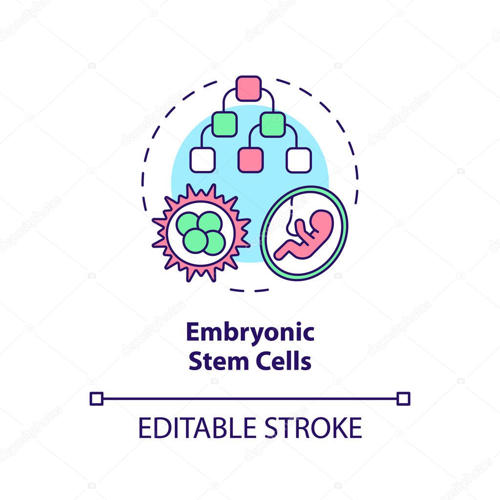 2D editable multicolor embryonic stem cells icon, simple isolated vector, thin line illustration representing cell therapy.