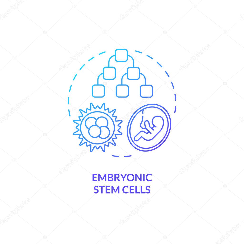 2D gradient embryonic stem cells icon, simple isolated vector, thin line blue illustration representing cell therapy.