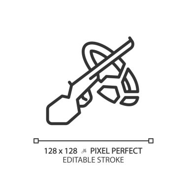 2B piksel mükemmel düzenlenebilir siyah kil güvercin simgesi izole basit vektör, ince çizgi çizimi silahları temsil ediyor.