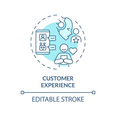 2D düzenlenebilir mavi müşteri deneyim simgesi, monokromatik izole vektör, bilişsel hesaplamayı temsil eden ince çizgi illüstrasyonu.