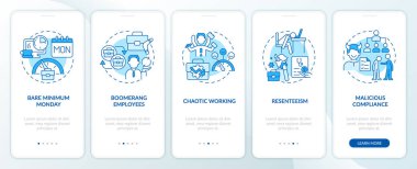 Bilişsel hesaplamayı temsil eden 2D simgeler mobil uygulama ekranı seti. İnce çizgi simgeleri konsepti, UI, UX, GUI şablonu ile 5 adım mavi grafik talimatları.