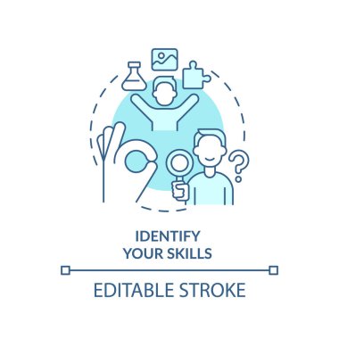 2B düzenlenebilir mavi, becerilerinizi tanımlayın, tek renkli izole vektör, iş yeri eğilimlerini temsil eden ince çizgi illüstrasyonu.