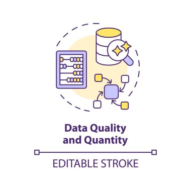 2B düzenlenebilir çok renkli veri kalitesi ve nicelik simgesi, basit izole edilmiş vektör, bilişsel hesaplamayı temsil eden ince çizgi illüstrasyonu.