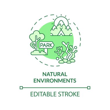 2D düzenlenebilir yeşil çevre ikonu, tek renkli izole vektör, çevreci psikolojiyi temsil eden ince çizgi illüstrasyonu.