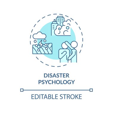2D düzenlenebilir mavi felaket psikoloji ikonu, tek renkli izole vektör, çevreci psikolojiyi temsil eden ince çizgi çizgisi.