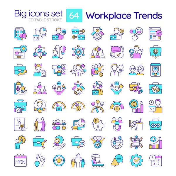 Editable Multicolor Big Thin Line Icons Set Representing Workplace Trends — Stock Vector