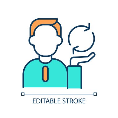 İş yeri eğilimlerini temsil eden 2B düzenlenebilir bumerang çalışanları simgesi, izole edilmiş basit vektör, ince doğrusal illüstrasyon.