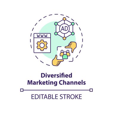 2B düzenlenebilir çok renkli pazarlama kanalları simgesi, yaratıcı izole vektör, tarımsal kümeleri temsil eden ince çizgi illüstrasyonu.