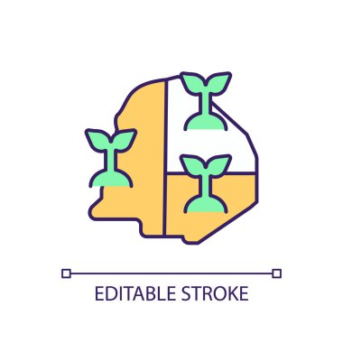 2B düzenlenebilir coğrafi konsantrasyon simgesi tarımsal kümeleri temsil ediyor, izole vektör, ince doğrusal illüstrasyon.