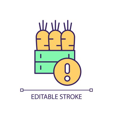 Düzenlenebilir ürün çeşitliliği sorunları tarım kümelerini temsil eden ikon, izole edilmiş vektör, ince doğrusal illüstrasyon.