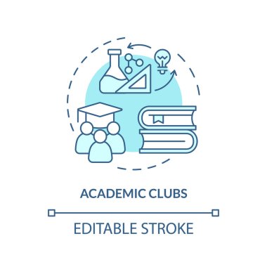 2D düzenlenebilir mavi akademik kulüp simgesi, tek renkli izole vektör, ders dışı aktiviteleri temsil eden ince çizgi illüstrasyonu.