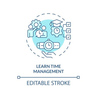 2B düzenlenebilir mavi öğrenme zamanı yönetim simgesi, tek renkli izole vektör, ders dışı aktiviteleri temsil eden ince çizgi illüstrasyonu.