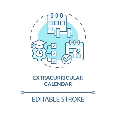 2B düzenlenebilir mavi müfredat dışı takvim simgesi, tek renkli izole vektör, ders dışı aktiviteleri temsil eden ince çizgi illüstrasyonu.