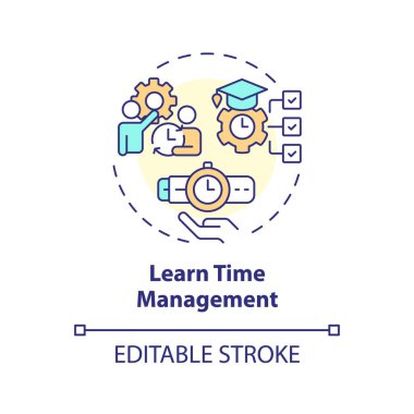 2B düzenlenebilir çok renkli öğrenme zaman yönetimi simgesi, basit izole edilmiş vektör, ders dışı aktiviteleri temsil eden ince çizgi illüstrasyonu.