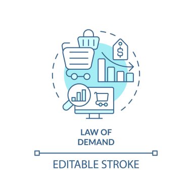 Law of demand soft blue concept icon. Relationship between price and quantity demanded. Microeconomic. Round shape line illustration. Abstract idea. Graphic design. Easy to use in brochure marketing clipart