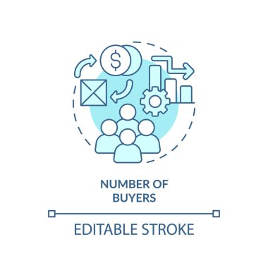 Alıcı sayısı yumuşak mavi konsept simgesi. Potansiyel alıcılar mal talebini artırıyor. Yuvarlak şekil çizimi. Soyut bir fikir. Grafik tasarımı. Broşürlerde kullanımı kolaydır.