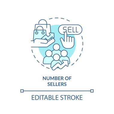 Satıcıların sayısı yumuşak mavi konsept simgesi. Piyasa arzı etkiler. Rekabet ve mal tedariği. Yuvarlak şekil çizimi. Soyut bir fikir. Grafik tasarımı. Broşürlerde kullanımı kolaydır.