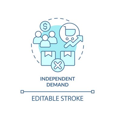 Bağımsız talep, yumuşak mavi konsept simgesi. Bitmiş ürünler için talep et. Tüketici tercihleri. Yuvarlak şekil çizimi. Soyut bir fikir. Grafik tasarımı. Broşürlerde kullanımı kolaydır.