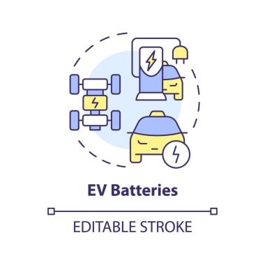 EV piller çok renkli konsept simgesi. Elektrikli araç, altyapıyı şarj ediyor. Akıllı pil yönetimi. Yuvarlak şekil çizimi. Soyut bir fikir. Grafik tasarımı. Broşürde kullanması kolay