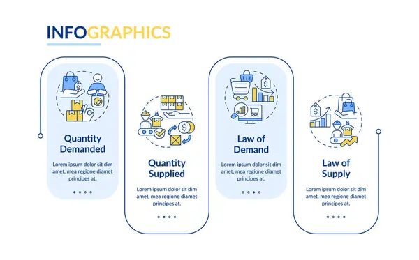 stock vector Demand and supply elements rectangle infographic template. Data visualization with 4 steps. Editable timeline info chart. Workflow layout with line icons. Lato-Bold, Regular fonts used