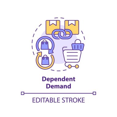 Dependent demand multi color concept icon. Demand for product influenced by demand for another product. Round shape line illustration. Abstract idea. Graphic design. Easy to use in brochure marketing clipart