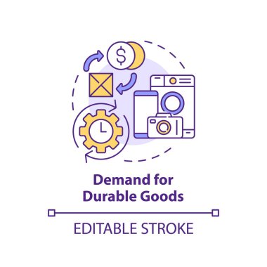 Dayanıklı ürünler için çok renkli konsept simgesi talep et. Uzun ömürlü ürünler. Yuvarlak şekil çizimi. Soyut bir fikir. Grafik tasarımı. Broşürlerde kullanımı kolaydır.