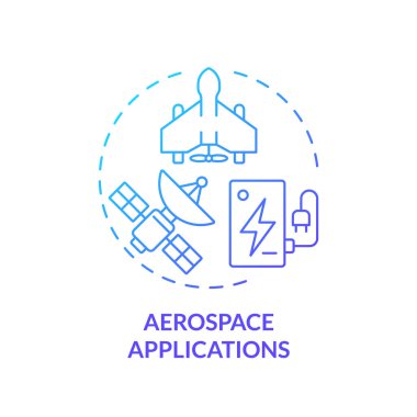 Uzay uygulamaları mavi gradyan konsept simgesi. Havacılık mühendisliği. Lityum iyon batarya kapasitesi. Yuvarlak şekil çizimi. Soyut bir fikir. Grafik tasarımı. Broşürde kullanması kolay