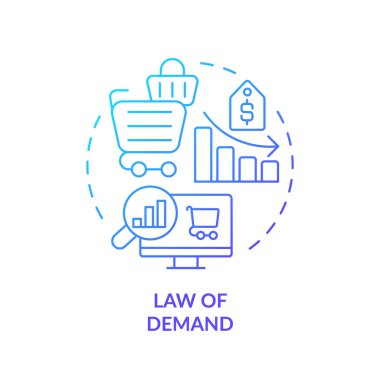 Law of demand blue gradient concept icon. Relationship between price, quantity demanded. Microeconomic. Round shape line illustration. Abstract idea. Graphic design. Easy to use in brochure marketing clipart