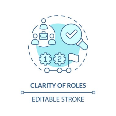 Şeffaflık ve rollerin berraklığı. Yumuşak mavi kavram ikonu. Çalışanlar için açık gereksinimler. Yuvarlak şekil çizimi. Soyut bir fikir. Grafik tasarımı. Promosyon malzemelerinde kullanması kolay