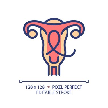 Gynecologic cancer RGB color icon. Female reproductive system disease. Woman oncology, illness. Menstrual health. Isolated vector illustration. Simple filled line drawing. Editable stroke clipart