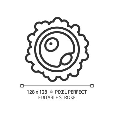 Ovum yumurta doğrusal simgesi. Üreme sağlığı, regl biyolojisi. Kadın doğurganlığı. İnsan DNA 'sı, mikrobiyoloji. İnce çizgili çizim. Contour sembolü. Vektör çizimi. Düzenlenebilir vuruş
