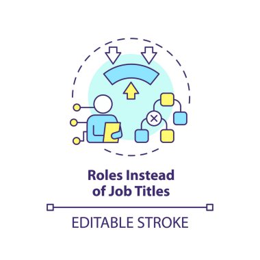 Çoklu rollerin çok renkli konsept simgesi olduğunu varsayıyorum. Amaçla ilişkili roller, etki alanı. Yuvarlak şekil çizimi. Soyut bir fikir. Grafik tasarımı. Promosyon malzemelerinde kullanması kolay