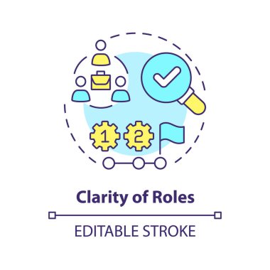 Çok renkli konsept ikonu rollerinin şeffaflığı ve berraklığı. Çalışanlar için açık gereksinimler. Yuvarlak şekil çizimi. Soyut bir fikir. Grafik tasarımı. Promosyon malzemelerinde kullanması kolay