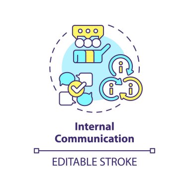 İç iletişim çok renkli konsept simgesi. Daha net, daha verimli bilgi alışverişi. Yuvarlak şekil çizimi. Soyut bir fikir. Grafik tasarımı. Promosyon malzemelerinde kullanması kolay